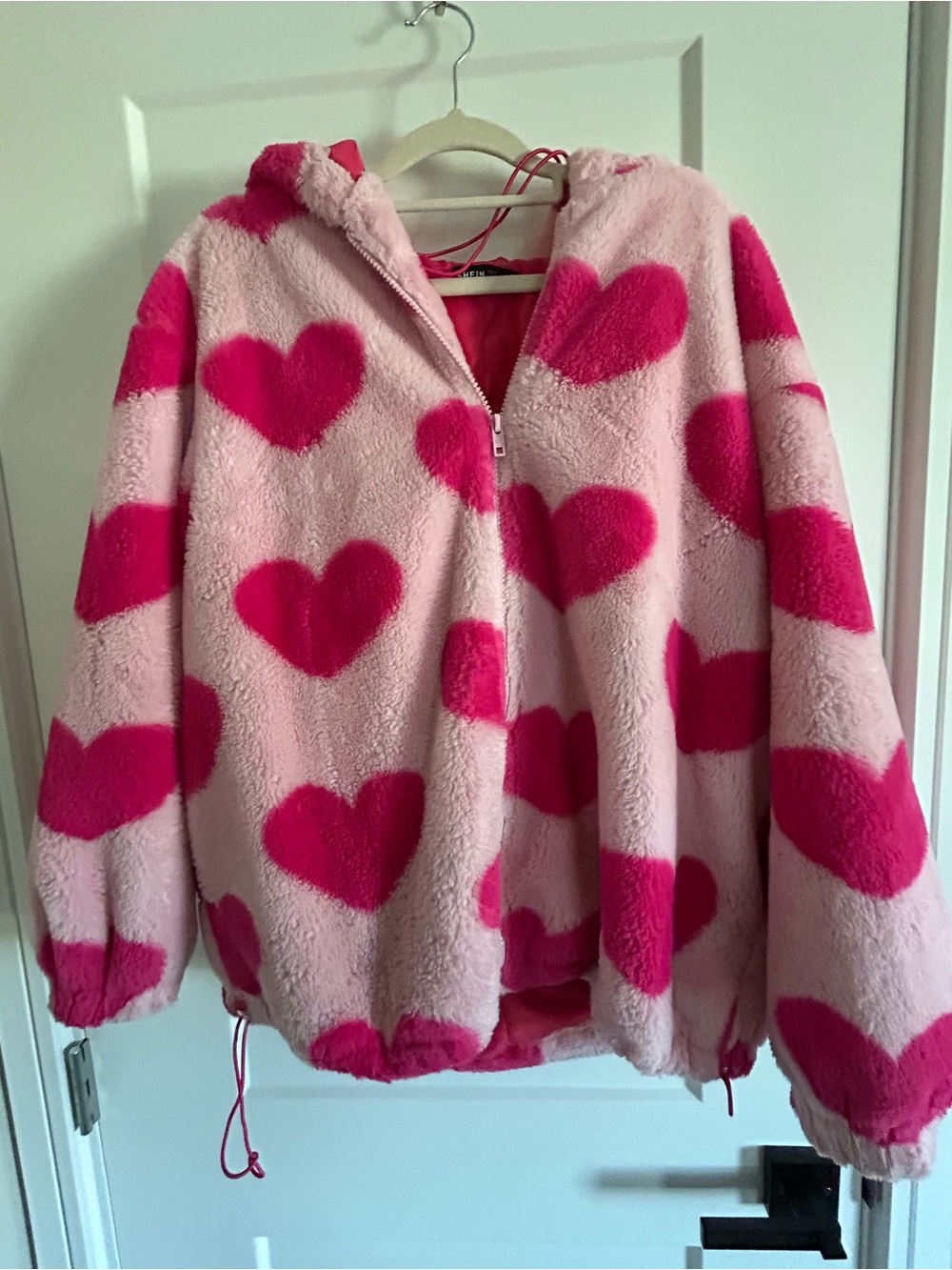 Pink Heart Fur Zip Up Warm Jacket XS